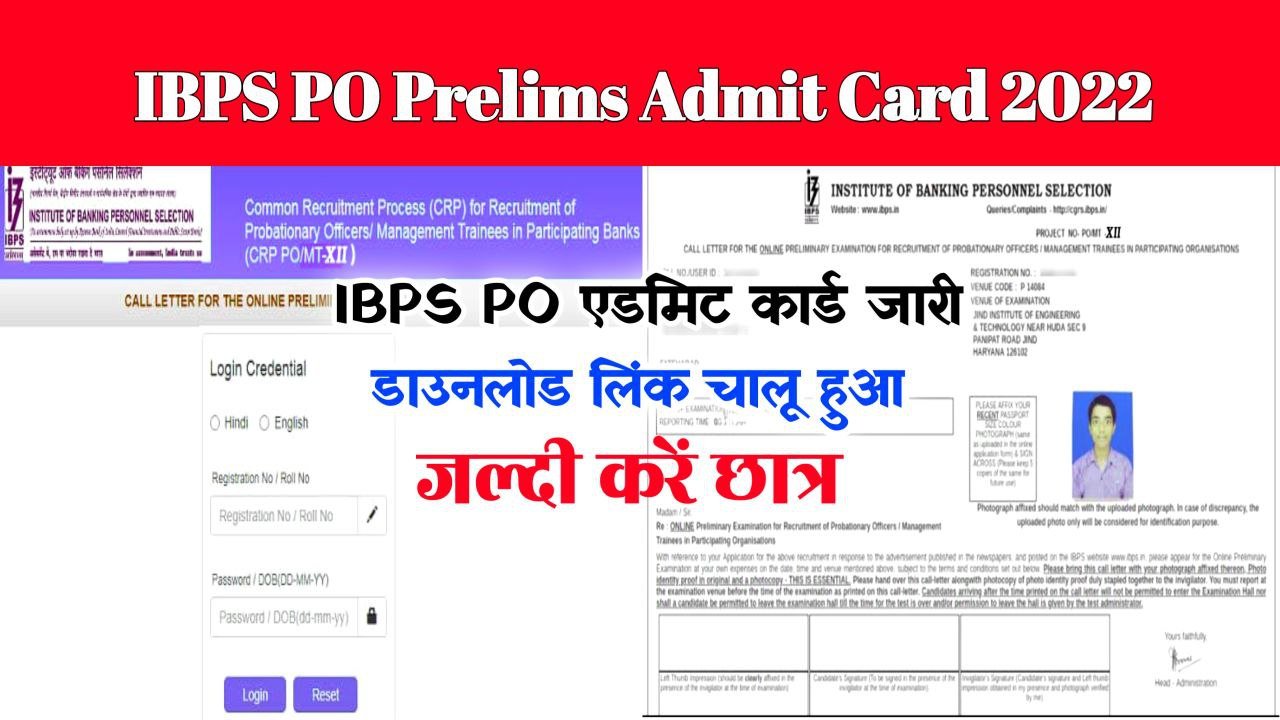 IBPS PO Prelims Admit Card 2022 Direct Link : Call Letter @ibps.in