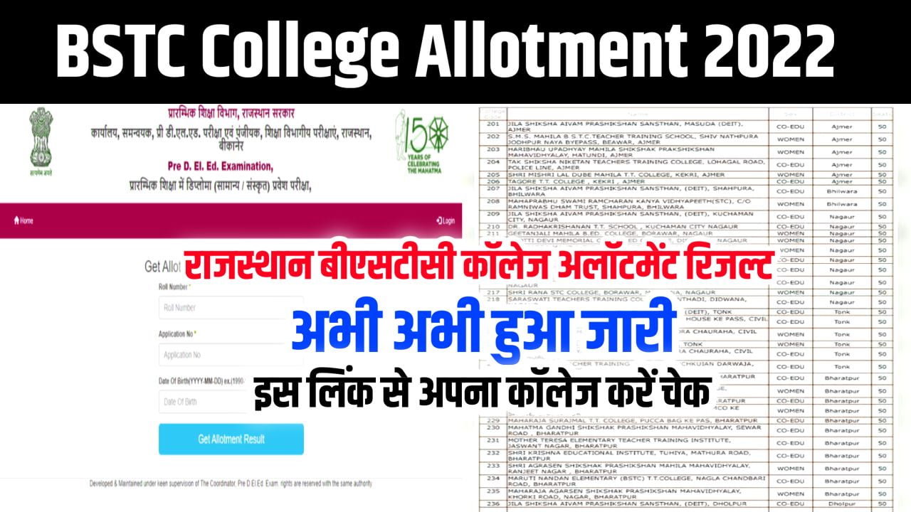 Rajasthan BSTC College Allotment Result 2022 Direct Link : Pre Deled CutOff & Merit List @panjiyakpredeled.in