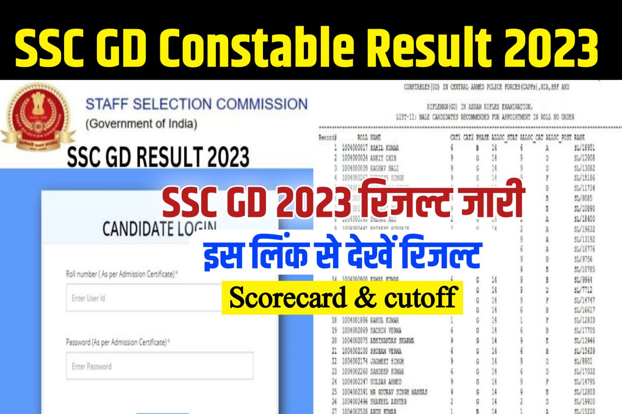 SSC GD Result 2023 Kaise Dekhe : Constable GD Cut Off marks, Merit List, @ssc.nic.in
