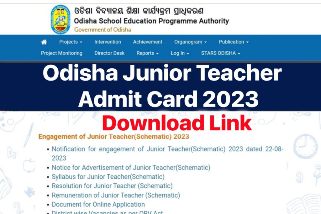 Odisha Junior Teacher Admit Card 2023 Download Link osepa.odisha.gov.in