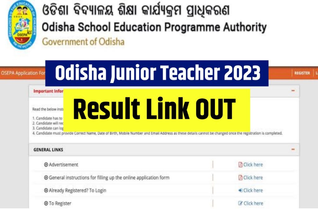 Odisha Junior Teacher Result 2023, JE Schematic Cut Off & Merit List @osepa.odisha.gov.in