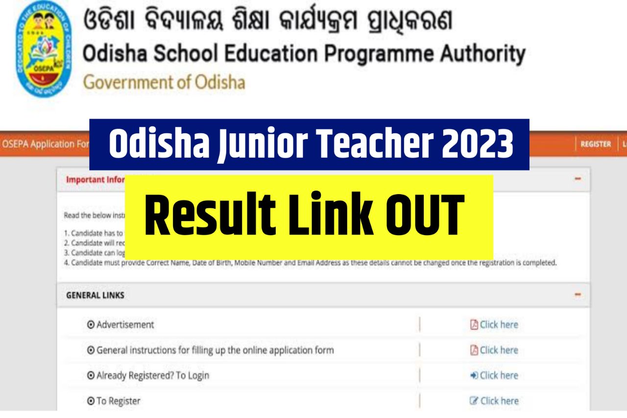 Odisha Junior Teacher Result 2023, JE Schematic Cut Off & Merit List @osepa.odisha.gov.in