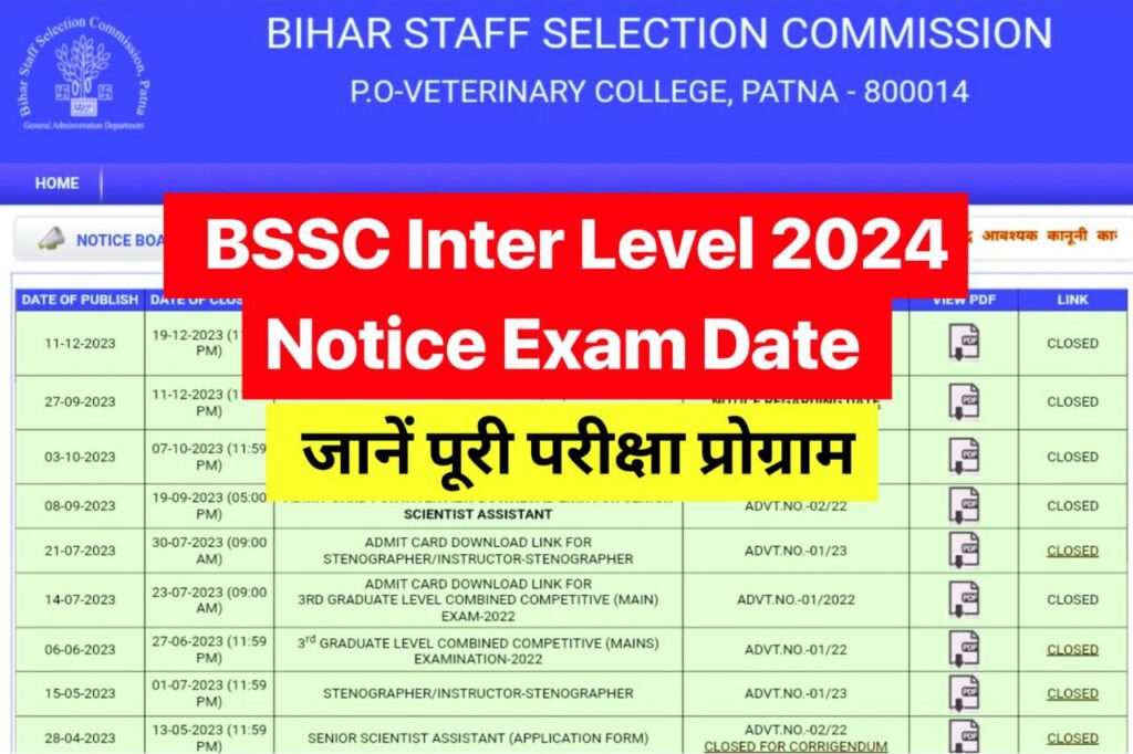 BSSC Inter Level Exam Date 2024, Admit Card Update @onlinebssc.com