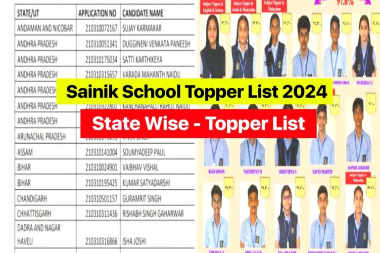 Sainik School Topper List 2024 AISSEE Class 6 & 9 Merit List PDF