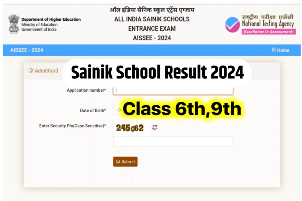 AISSEE Sainik School Result 2024, Sainik School Cut Off Marks 6th & 9th @exams.nta.ac.in
