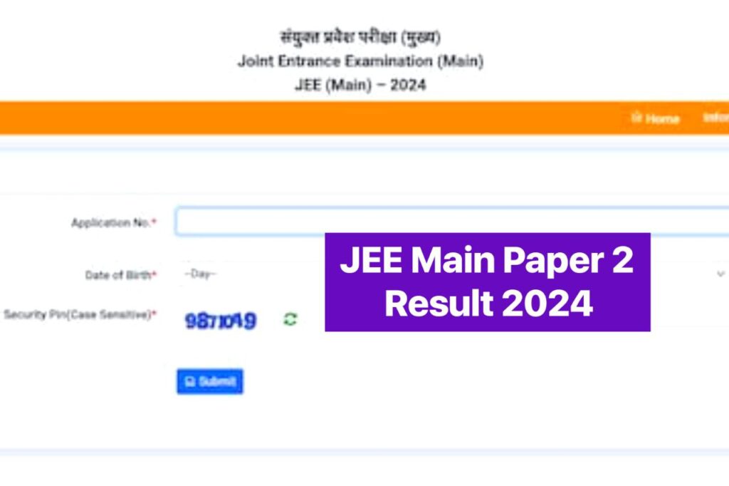 JEE Main Paper 2 Result 2024 (Link Out) BArch and BPlan Marksheet @jeemain.ntaonline.in