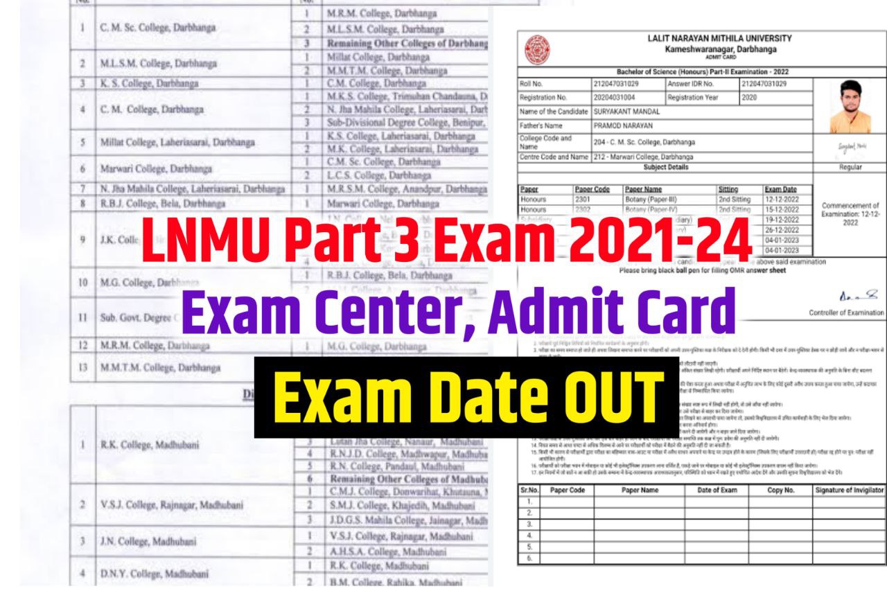 LNMU Part 3 Admit Card 2021-24, BA BSc BCom Exam Date OUT - Exam Center @lnmu.ac.in