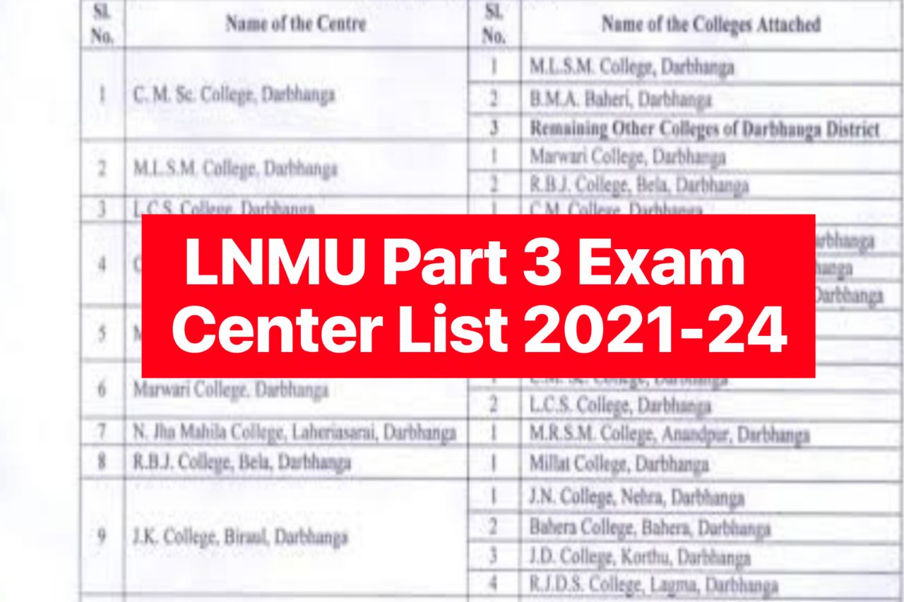 LNMU Part 3 Exam Center 2021-24, (College Wise) - BA BSc BCom Part 3 Admit Card 2024