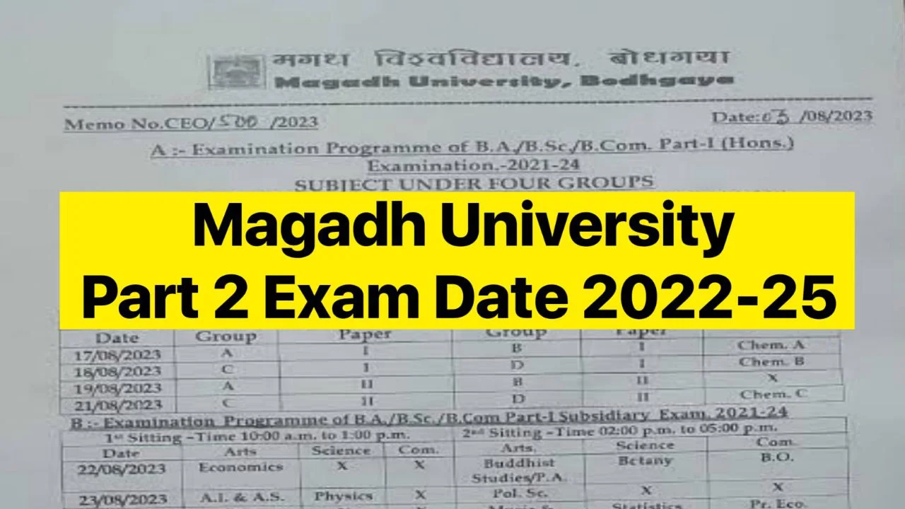 Magadh University Part 2 Exam Date 2022-25 : (टाइम टेबल) ,BA BSC BCOM Part 2 Exam Date 2024