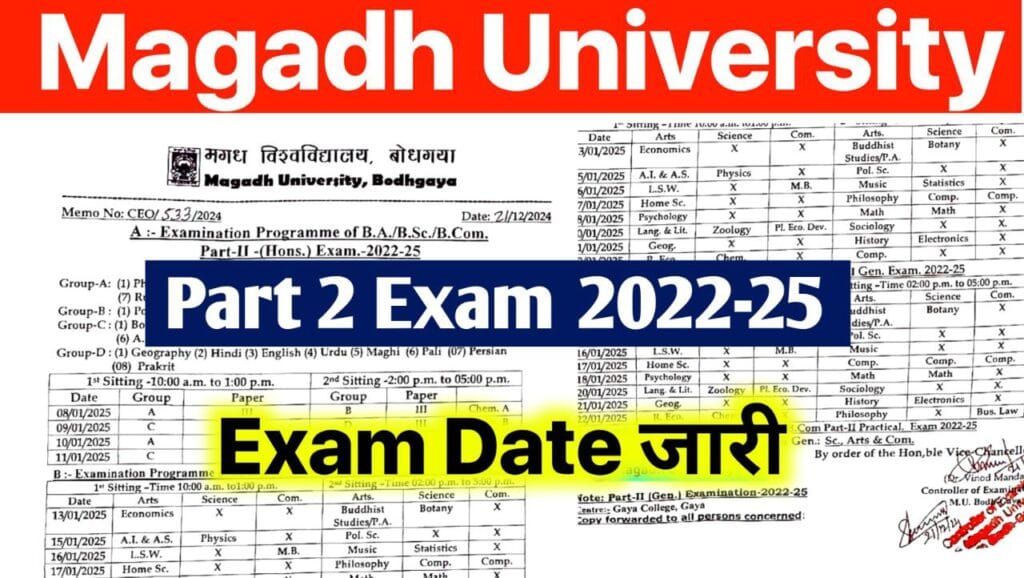 Magadh University Part 2 Exam Date 2022-25 OUT : मगध यूनिवर्सिटी पार्ट 2 परीक्षा 2022-25 का एग्जाम डेट जारी