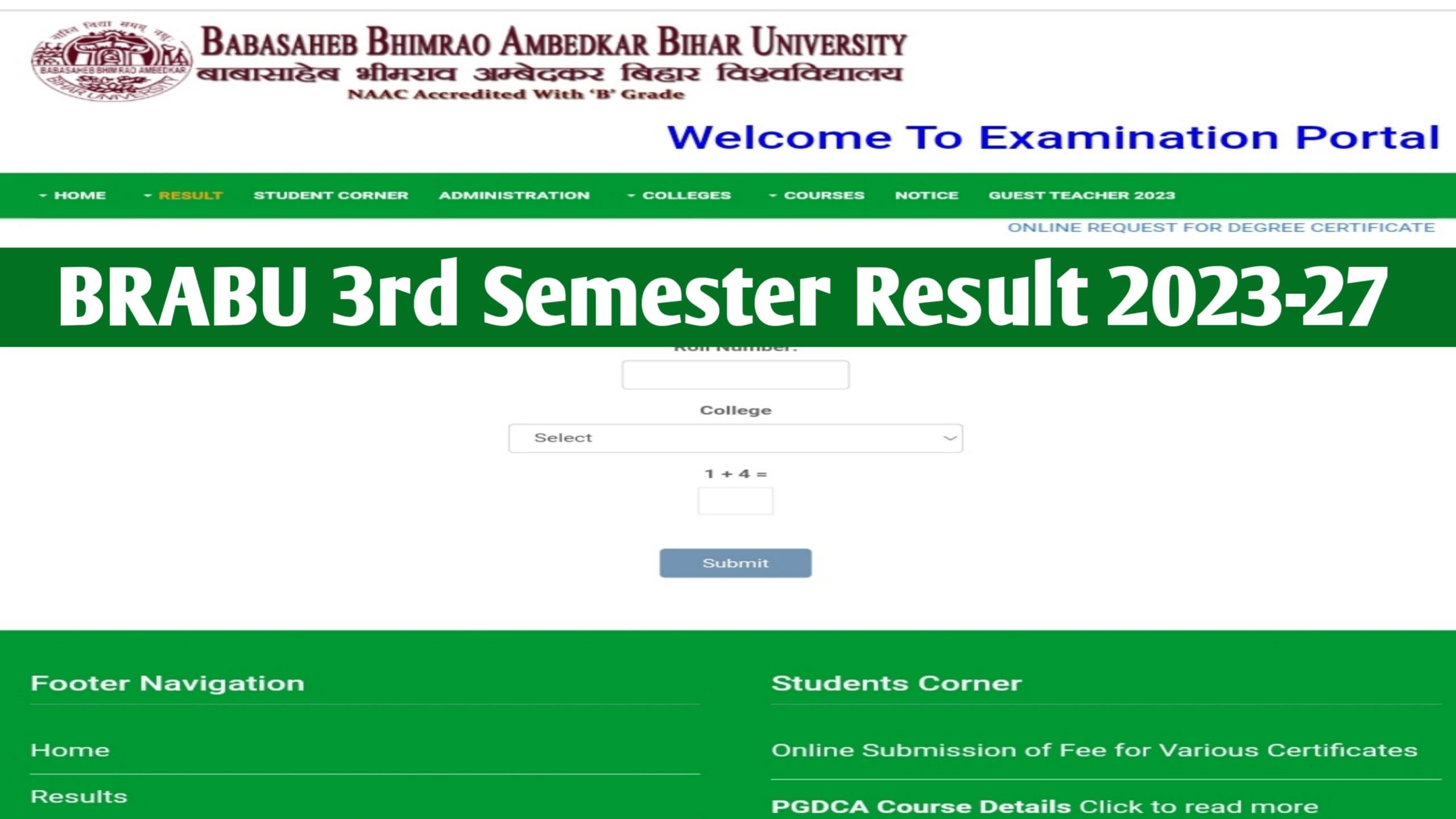 BRABU 3rd Semester Result 2025: Session 2023-27, BA, BSc & BCom Check Here