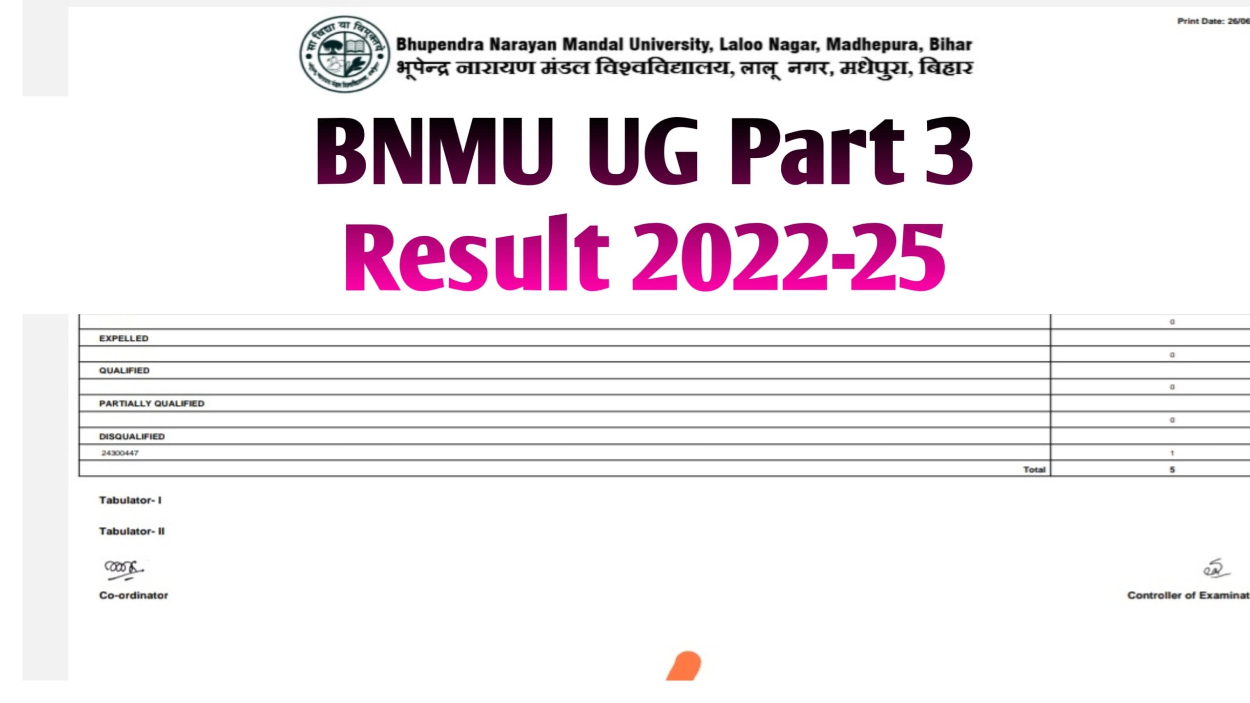 BNMU Part 3 Result 2022-25 : Direct Link for BA, B.Sc & B.Com Result