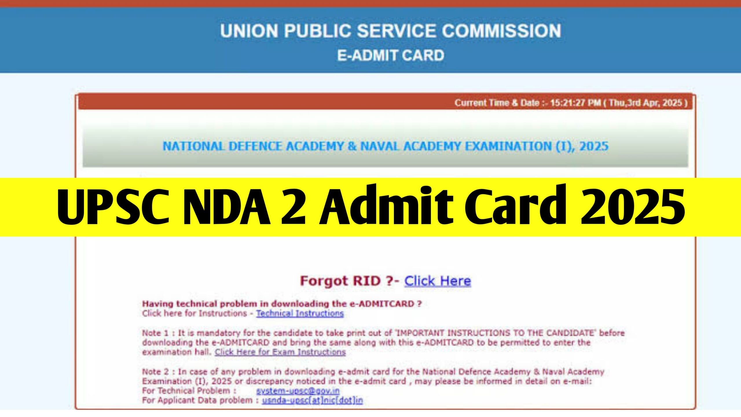 UPSC NDA 2 Admit Card 2025: Download NDA 2 Hall Ticket Here