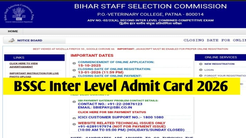 BSSC Inter Level Admit Card 2026 : Exam Date Notice & Hall Ticket
