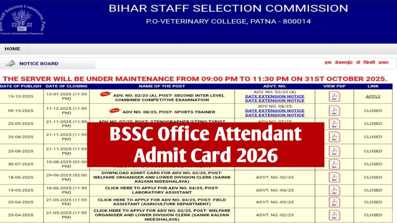 BSSC Office Attendant Admit Card 2026 Download: Exam Date & Hall Ticket