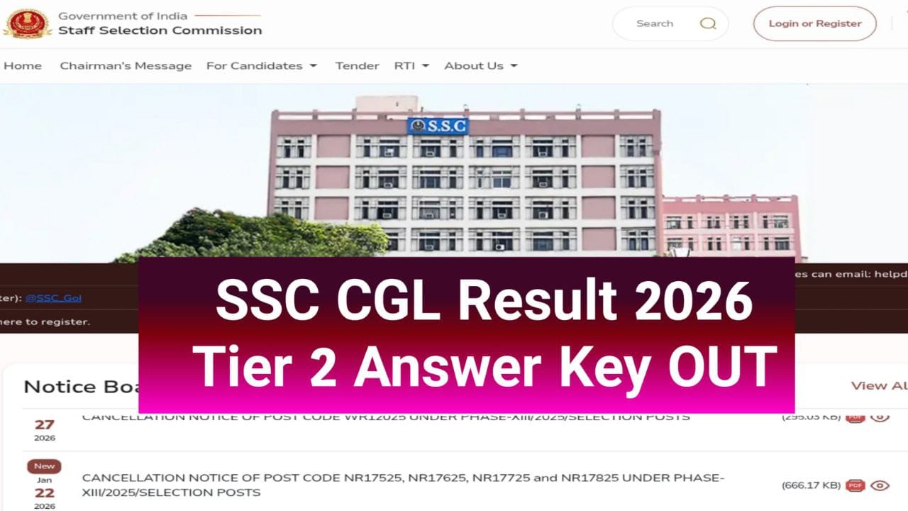 SSC CGL Result 2026 Tier 2: Merit List PDF at ssc.gov.in Answer Key & Scorecard ऐसे चेक करें
