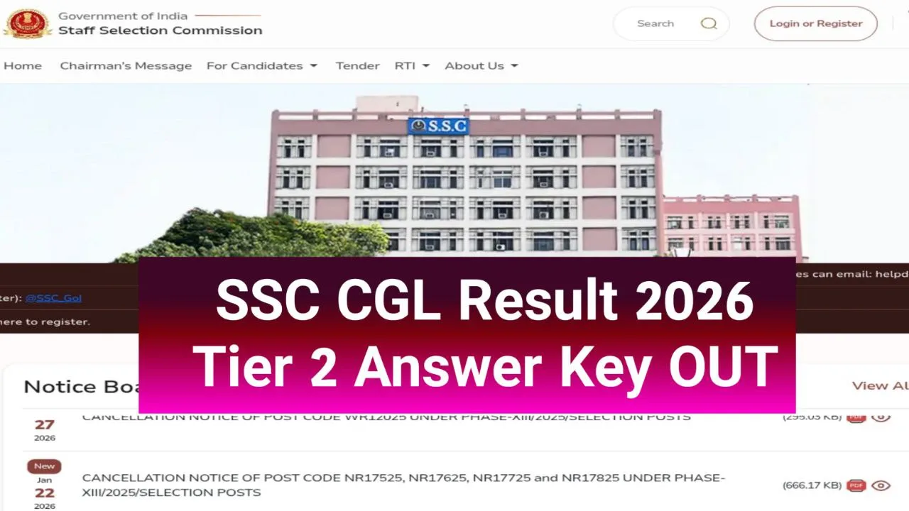 SSC CGL Result 2026 Tier 2: Merit List PDF at ssc.gov.in Answer Key & Scorecard ऐसे चेक करें