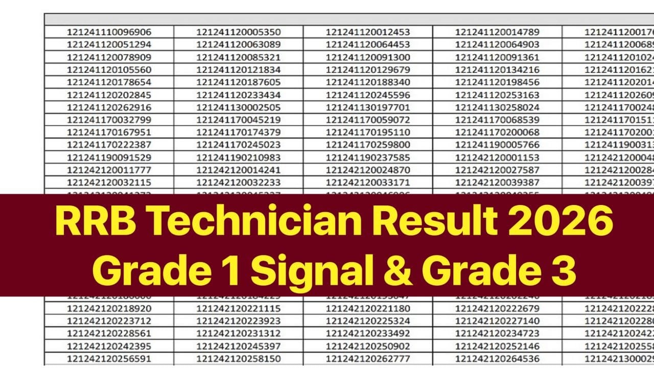 RRB Technician Result 2026; CEN 02/2025 – Grade 1 Signal & Grade 3 रिजल्ट और स्कोर कार्ड यहां से देखें